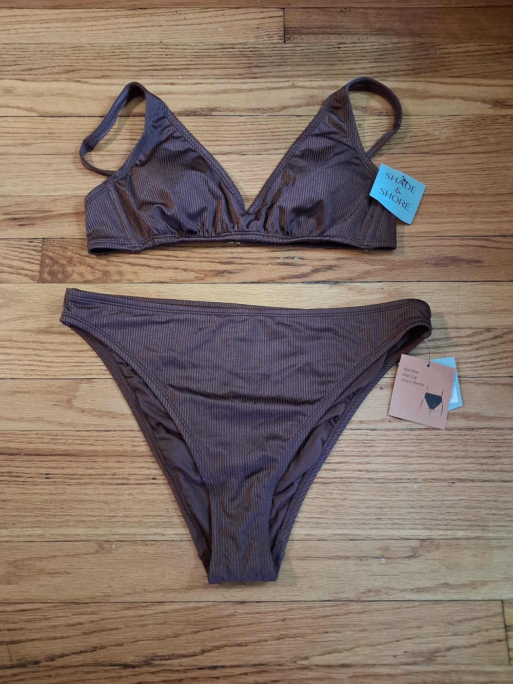 Shade & Shore Ribbed Brown Bikini Set